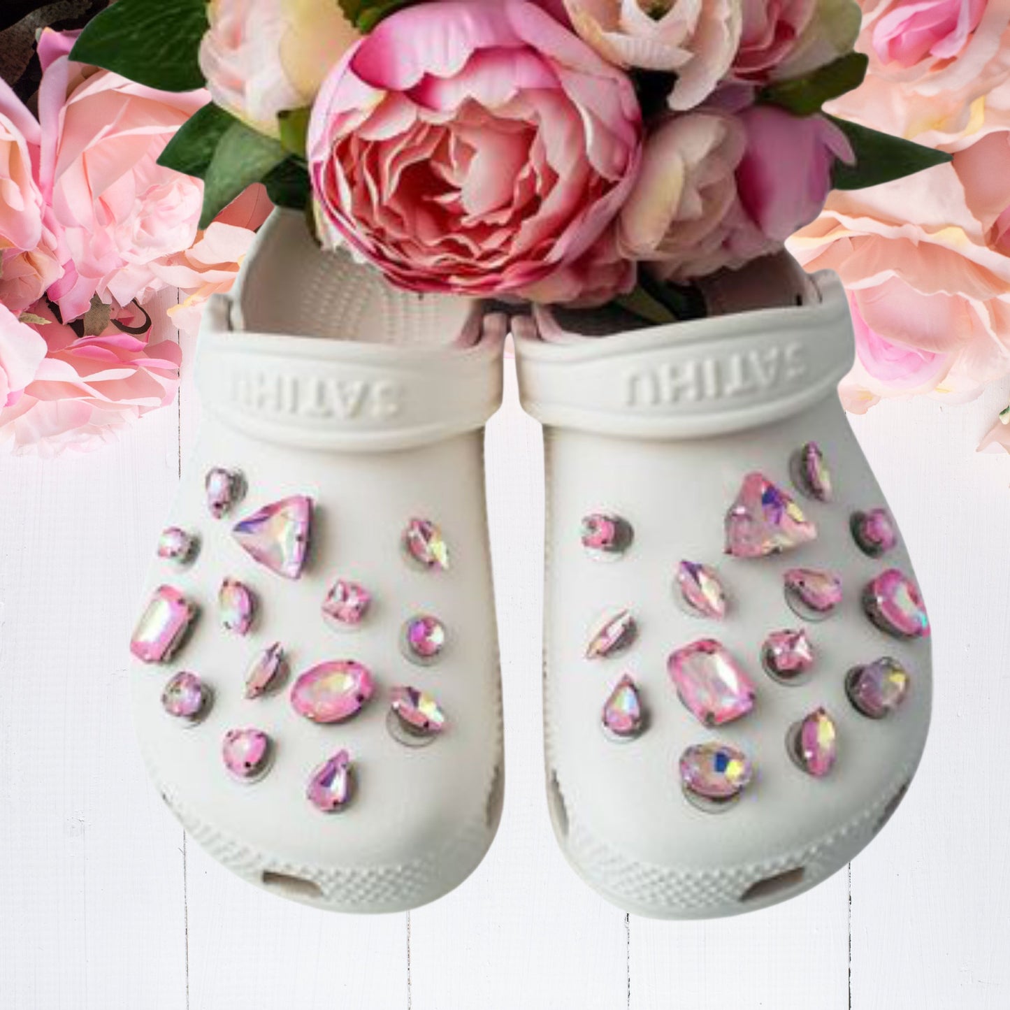 Crocs Charms Pink Iridescent Glass Rhinestone Shoe Charms