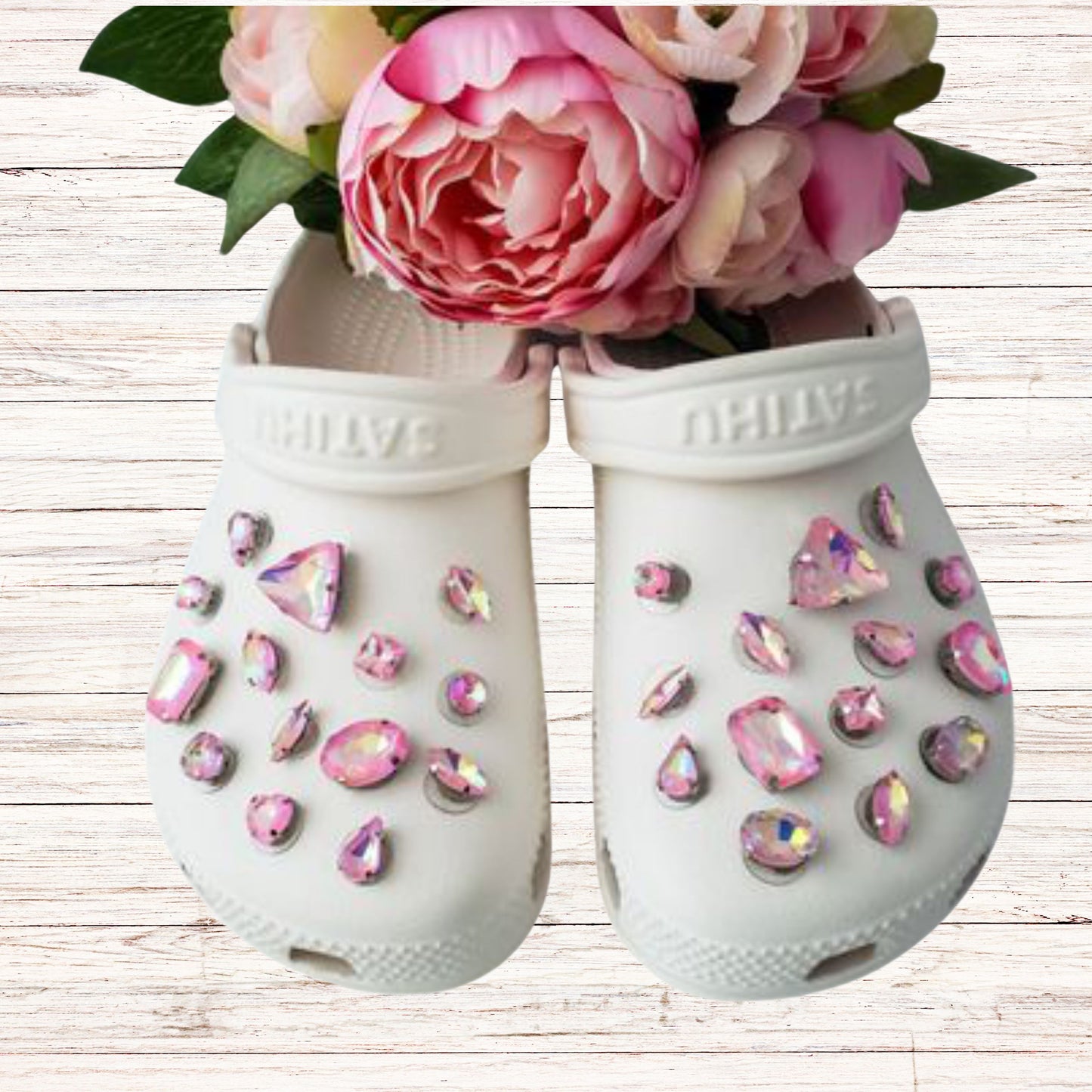 Crocs Charms Pink Iridescent Glass Rhinestone Shoe Charms