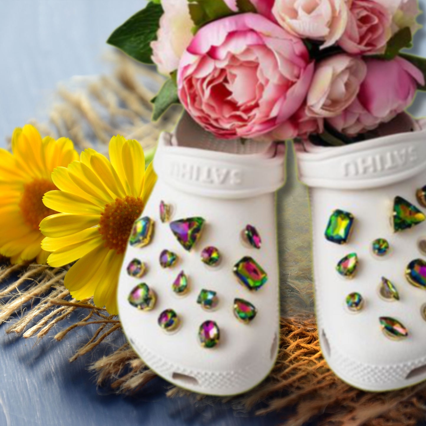 Crocs Charms Green Iridescent Glass Rhinestone Shoe Charms