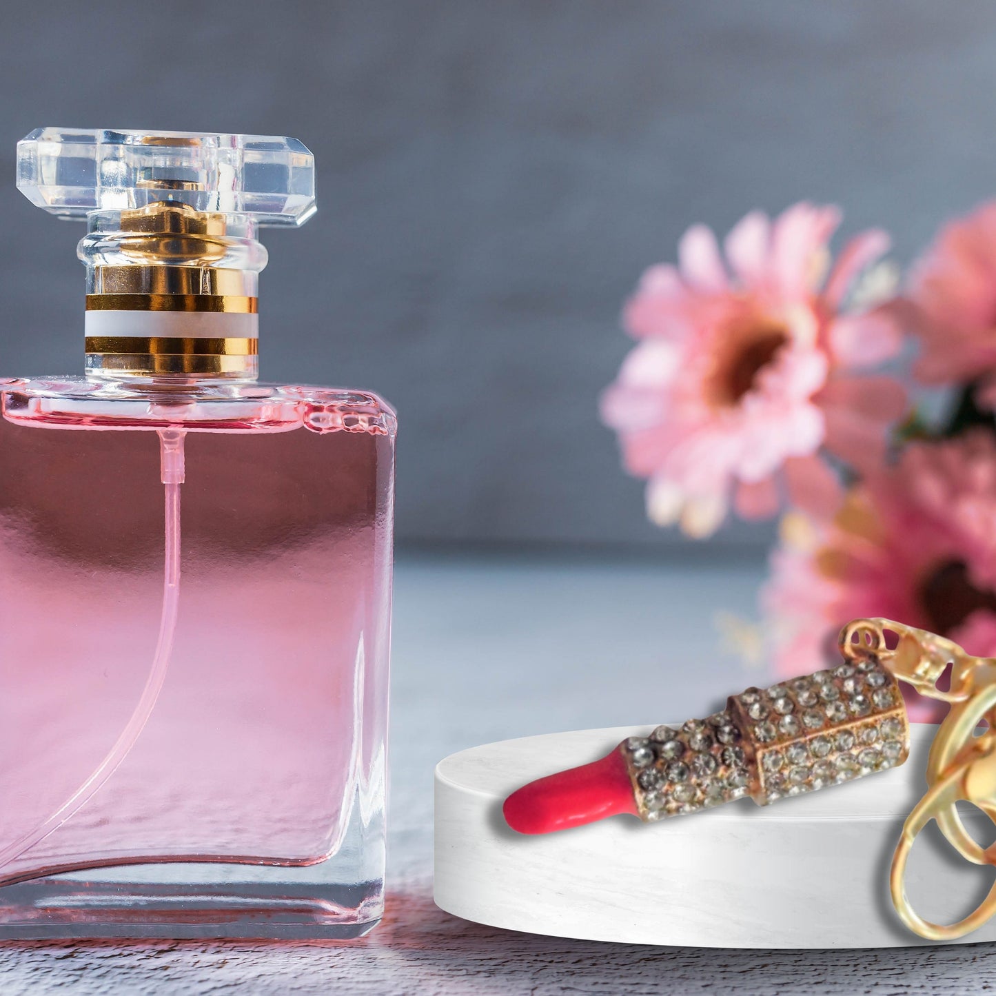 Fashion Glam Rhinestone Lipstick Keychain