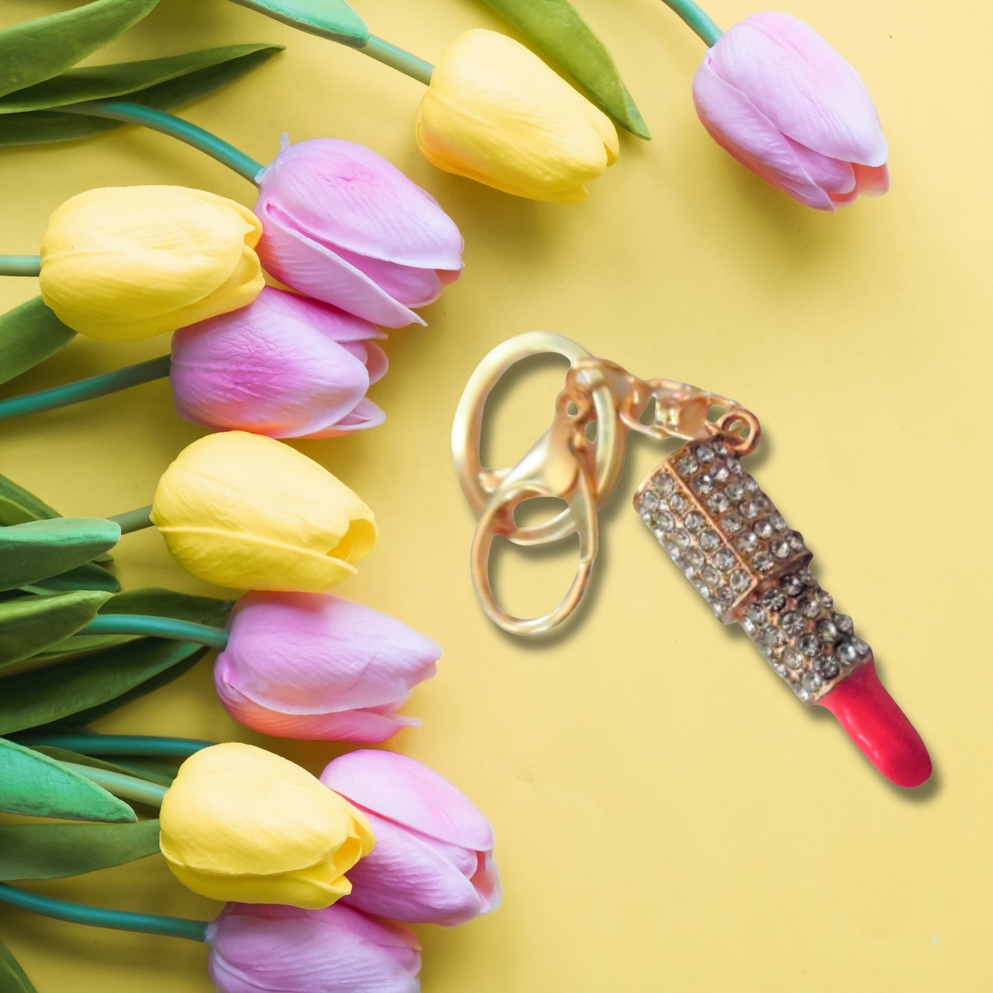 Fashion Glam Rhinestone Lipstick Keychain