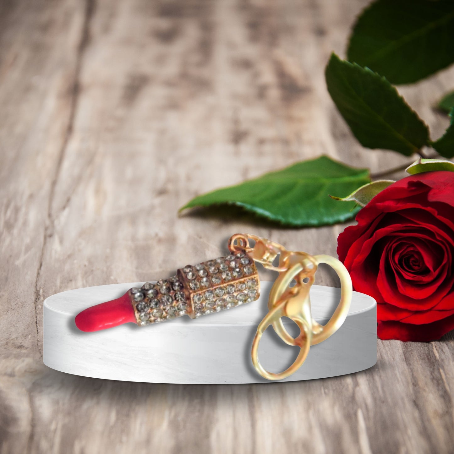 Fashion Glam Rhinestone Lipstick Keychain