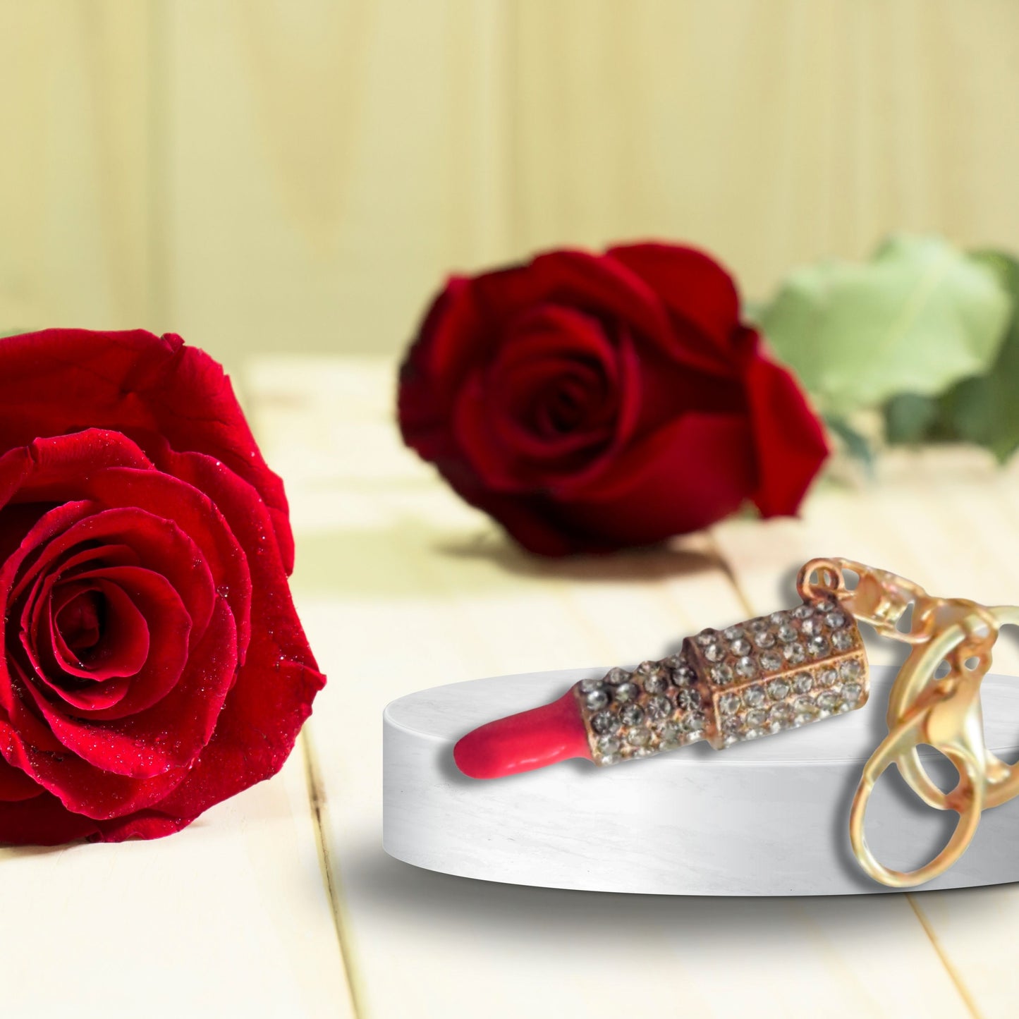 Fashion Glam Rhinestone Lipstick Keychain