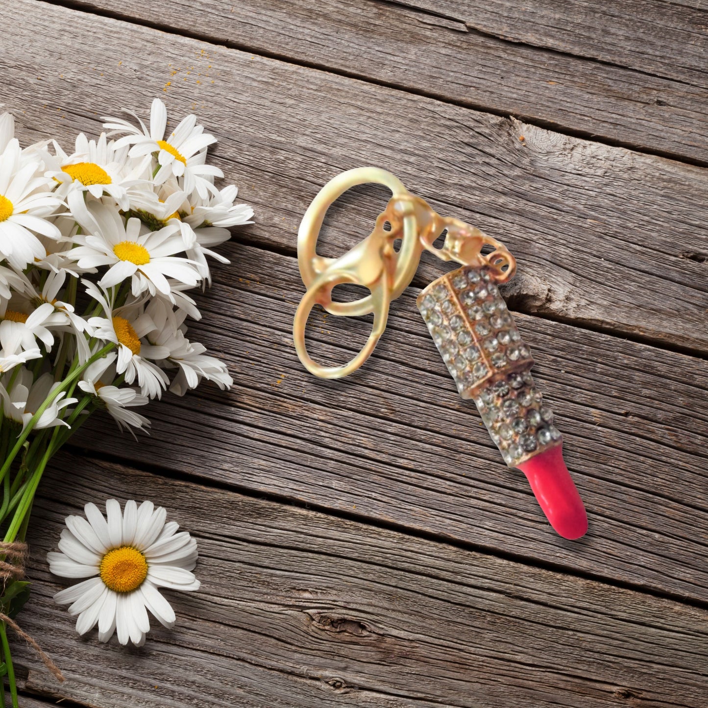 Fashion Glam Rhinestone Lipstick Keychain