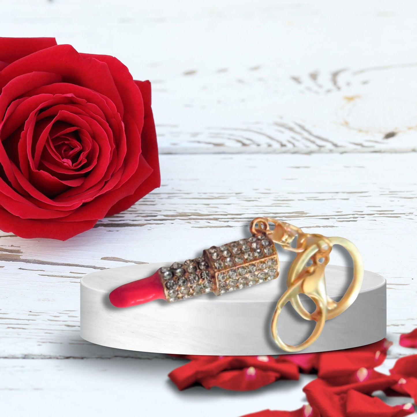 Fashion Glam Rhinestone Lipstick Keychain