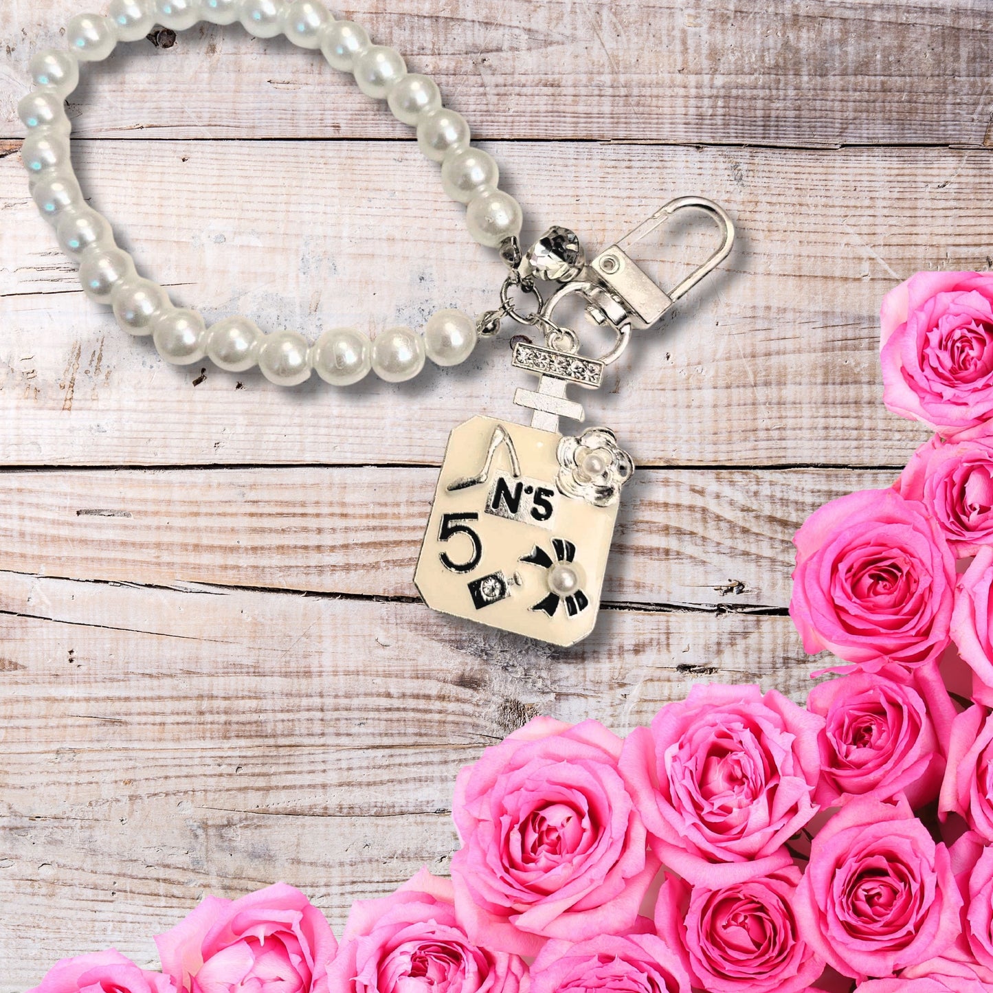 Silver Pearls Perfume Wristlet Keychain