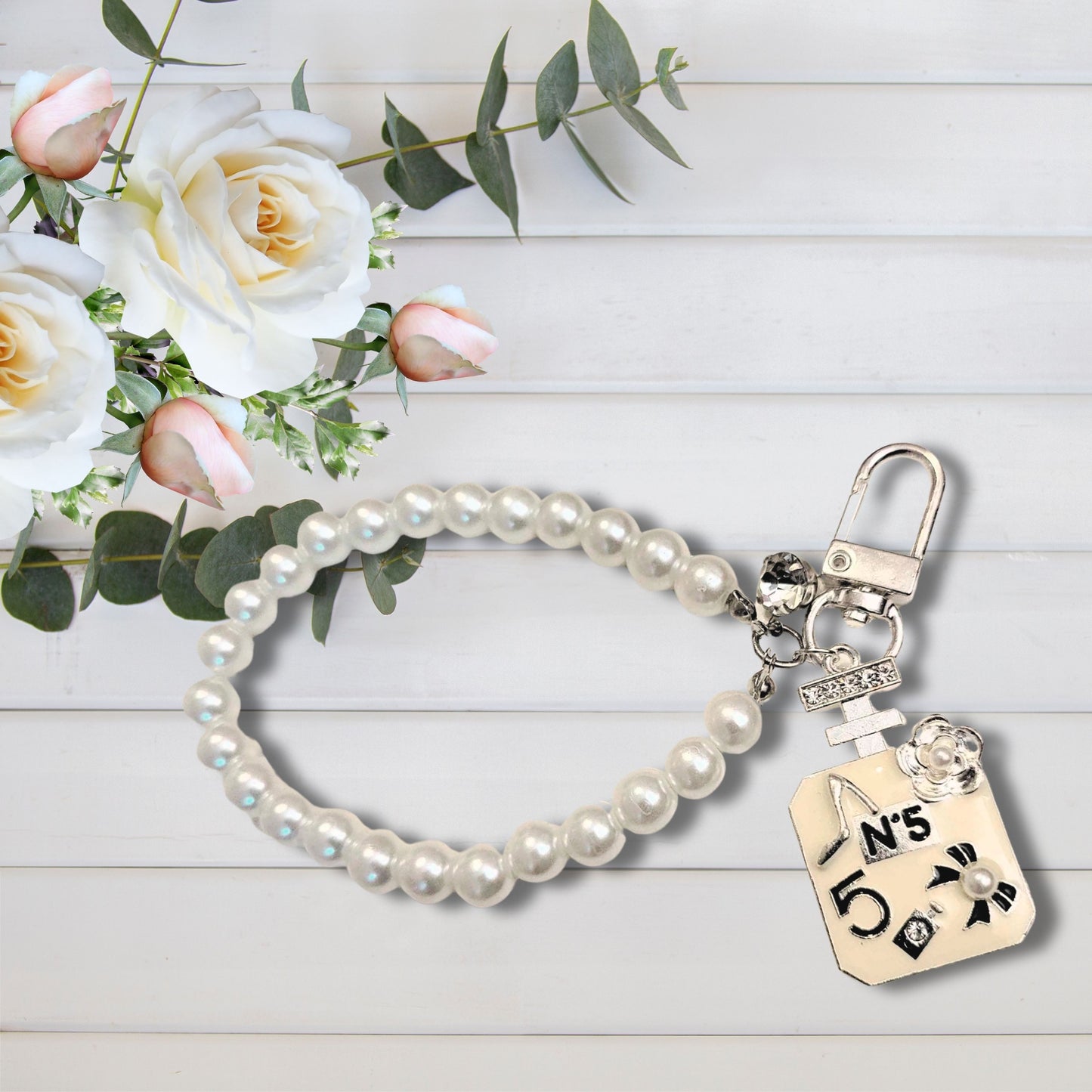 Silver Pearls Perfume Wristlet Keychain