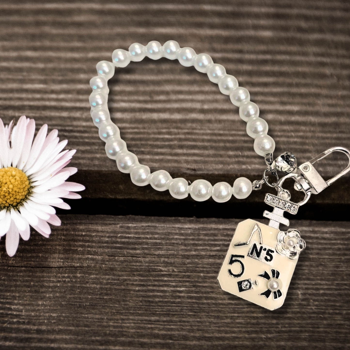 Silver Pearls Perfume Wristlet Keychain