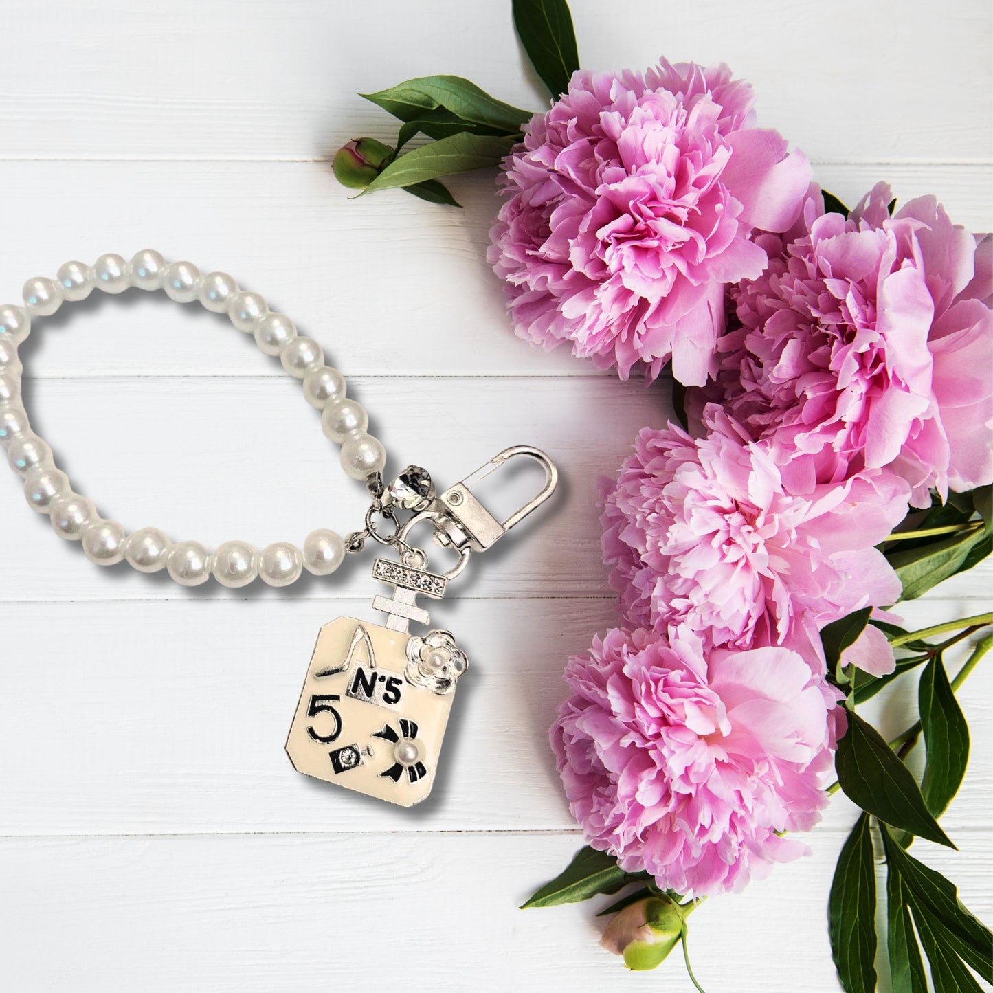 Silver Pearls Perfume Wristlet Keychain