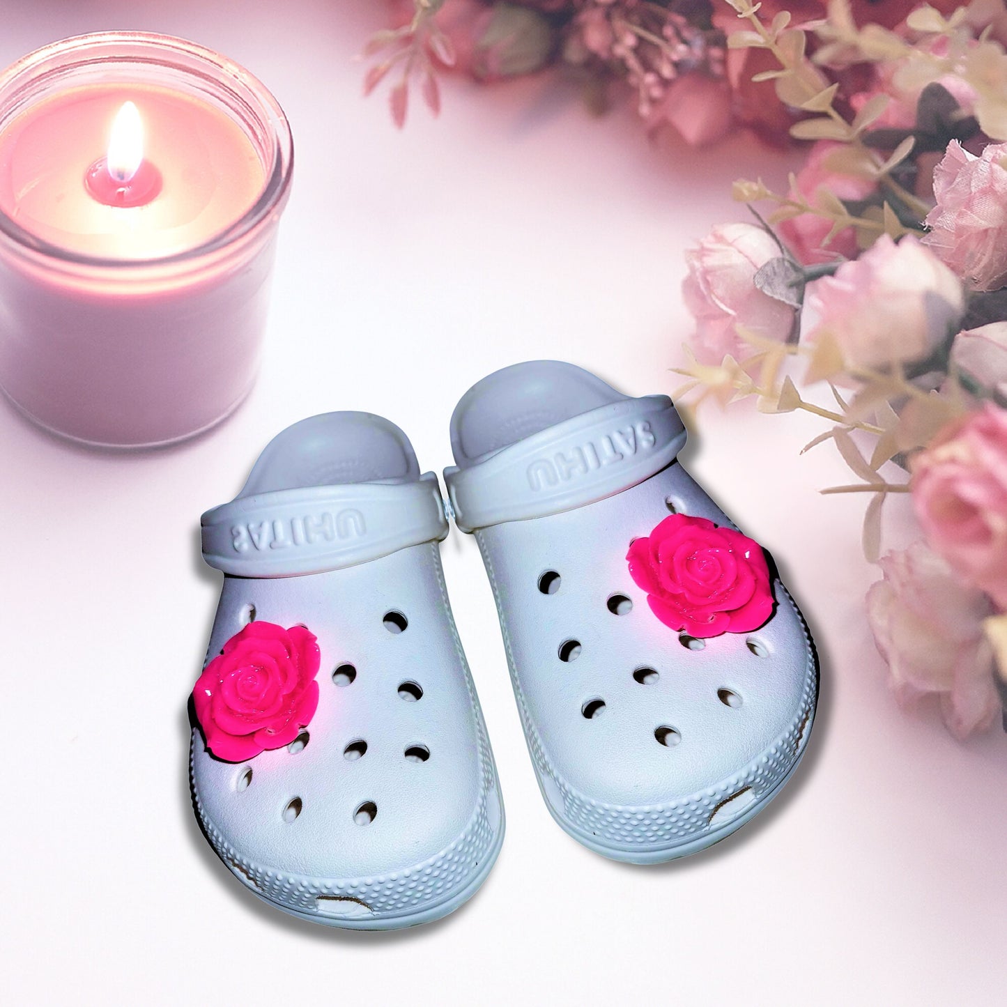 Crocs Charms Hot Pink Fuchsia Roses (2 Piece Set)\