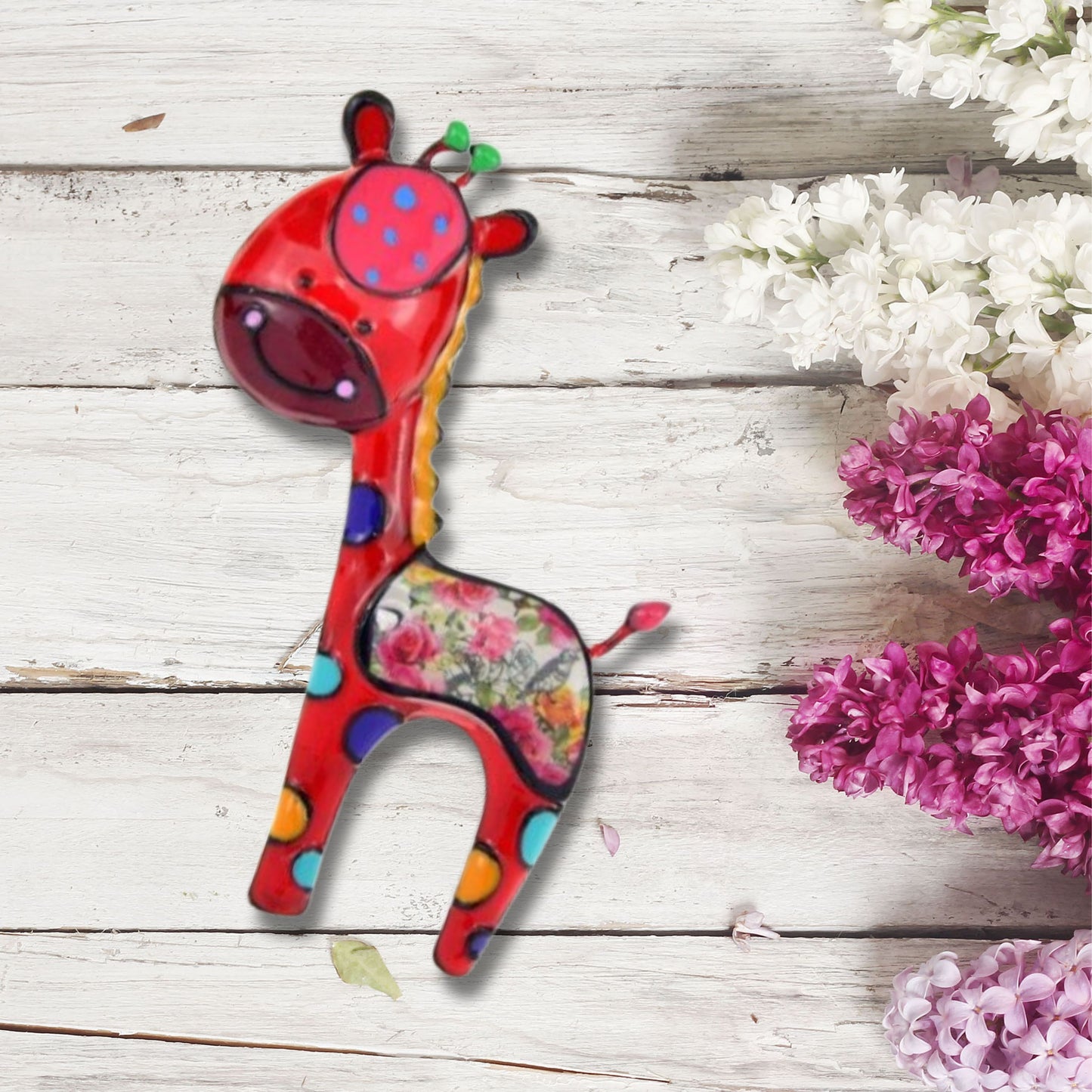 Red Cartoon Giraffe Brooch Pin