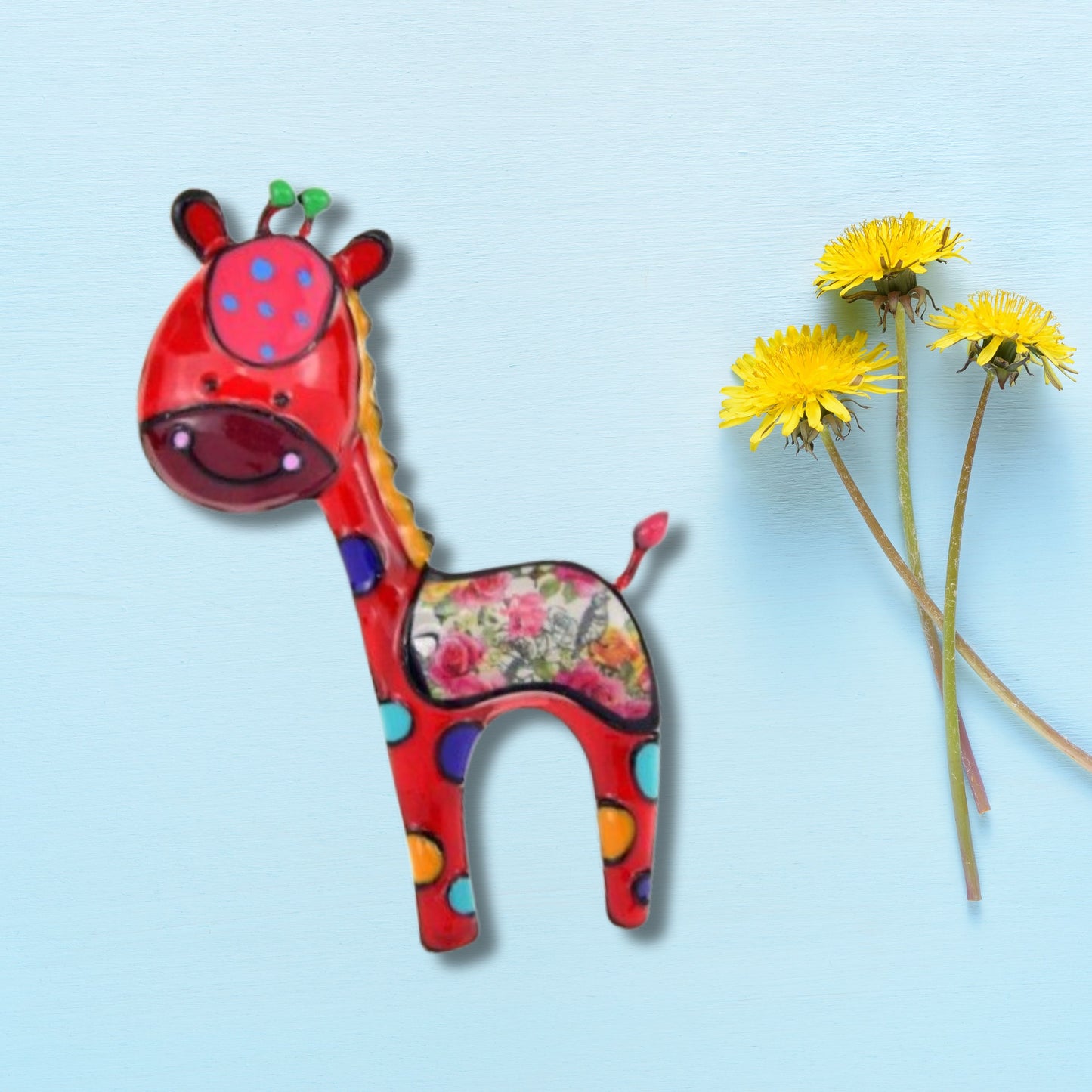 Red Cartoon Giraffe Brooch Pin