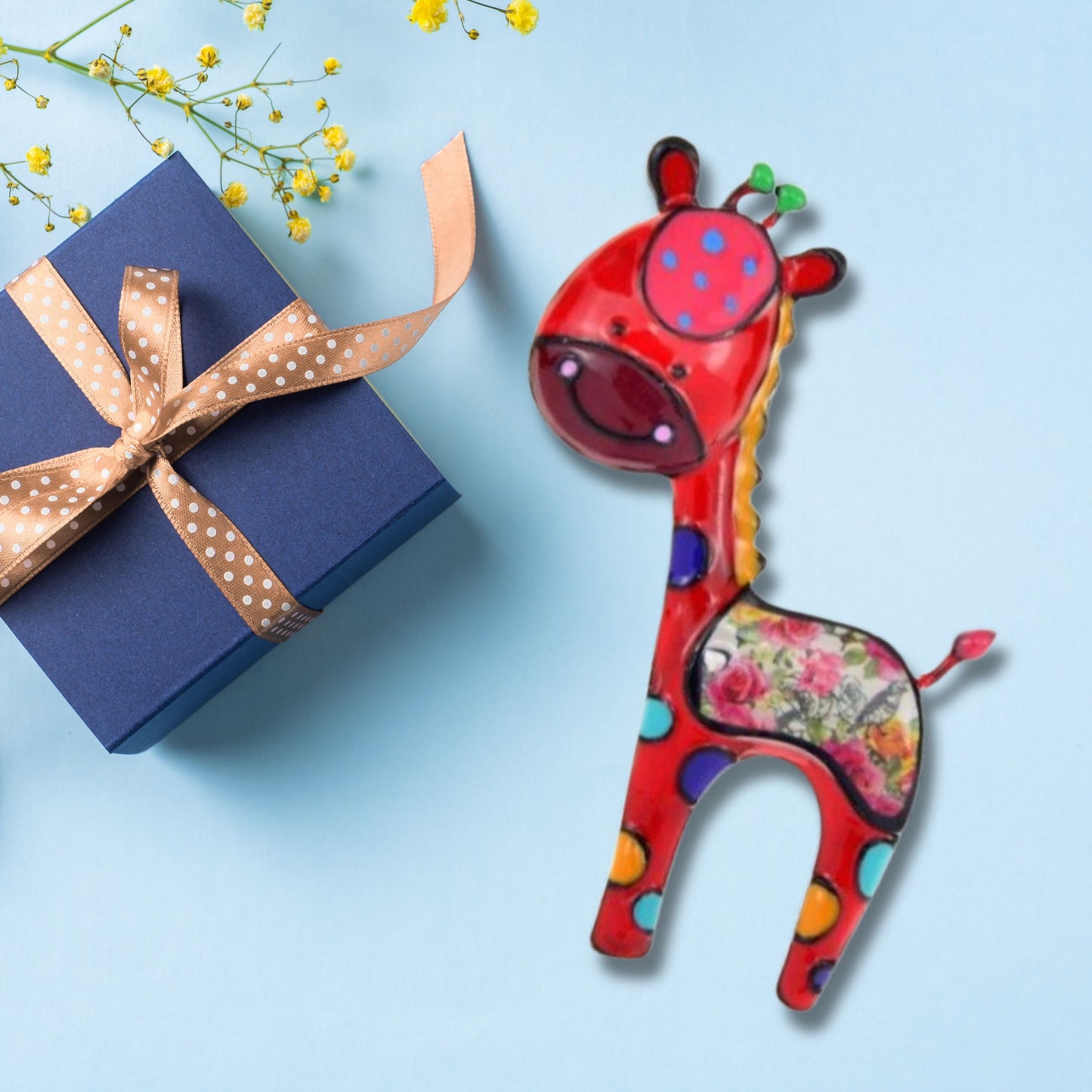 Red Cartoon Giraffe Brooch Pin