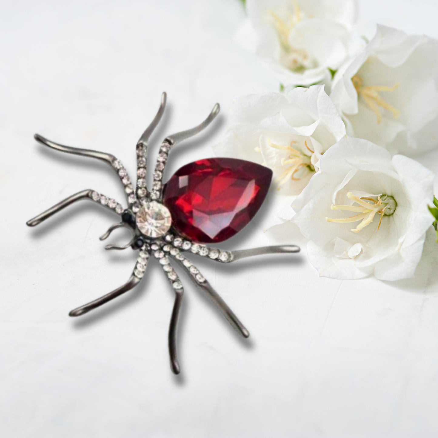 Red Rhinestone Spider Statement Brooch
