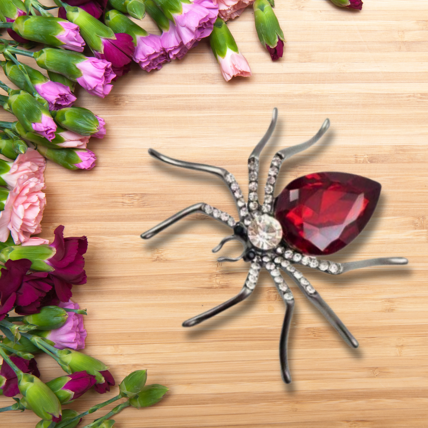 Red Rhinestone Spider Statement Brooch