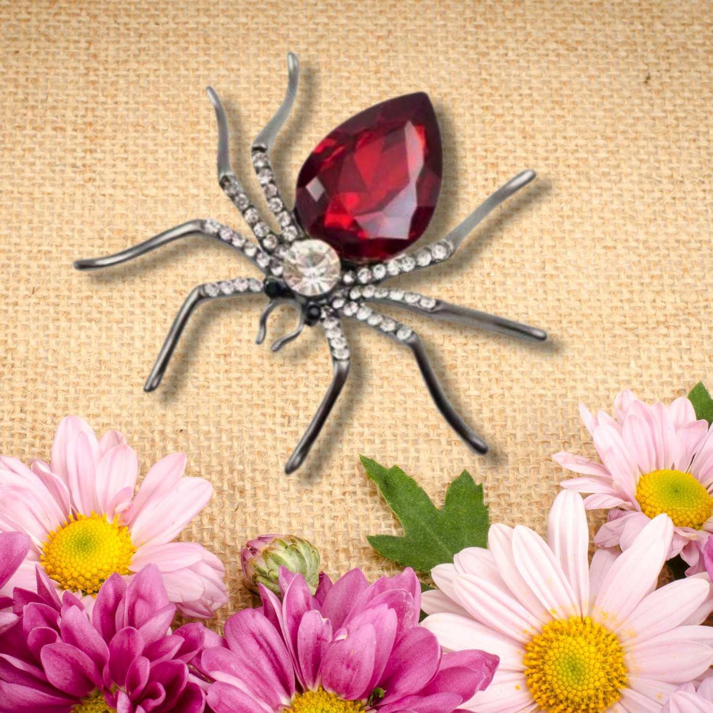 Red Rhinestone Spider Statement Brooch