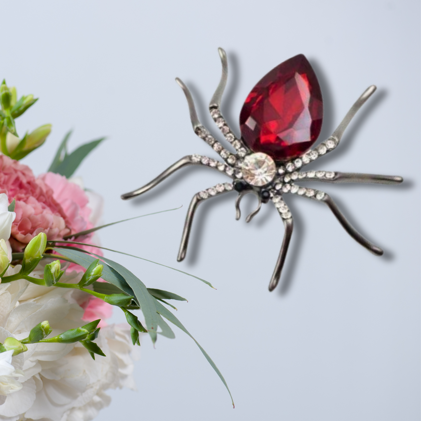 Red Rhinestone Spider Statement Brooch