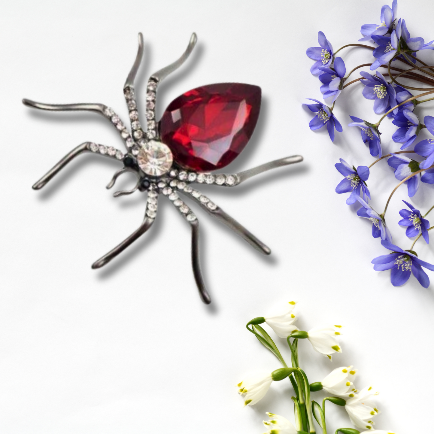 Red Rhinestone Spider Statement Brooch