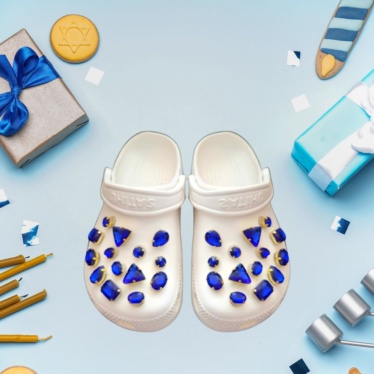 Crocs Charms Gold Claw Blue Glass Rhinestone Shoe Charms