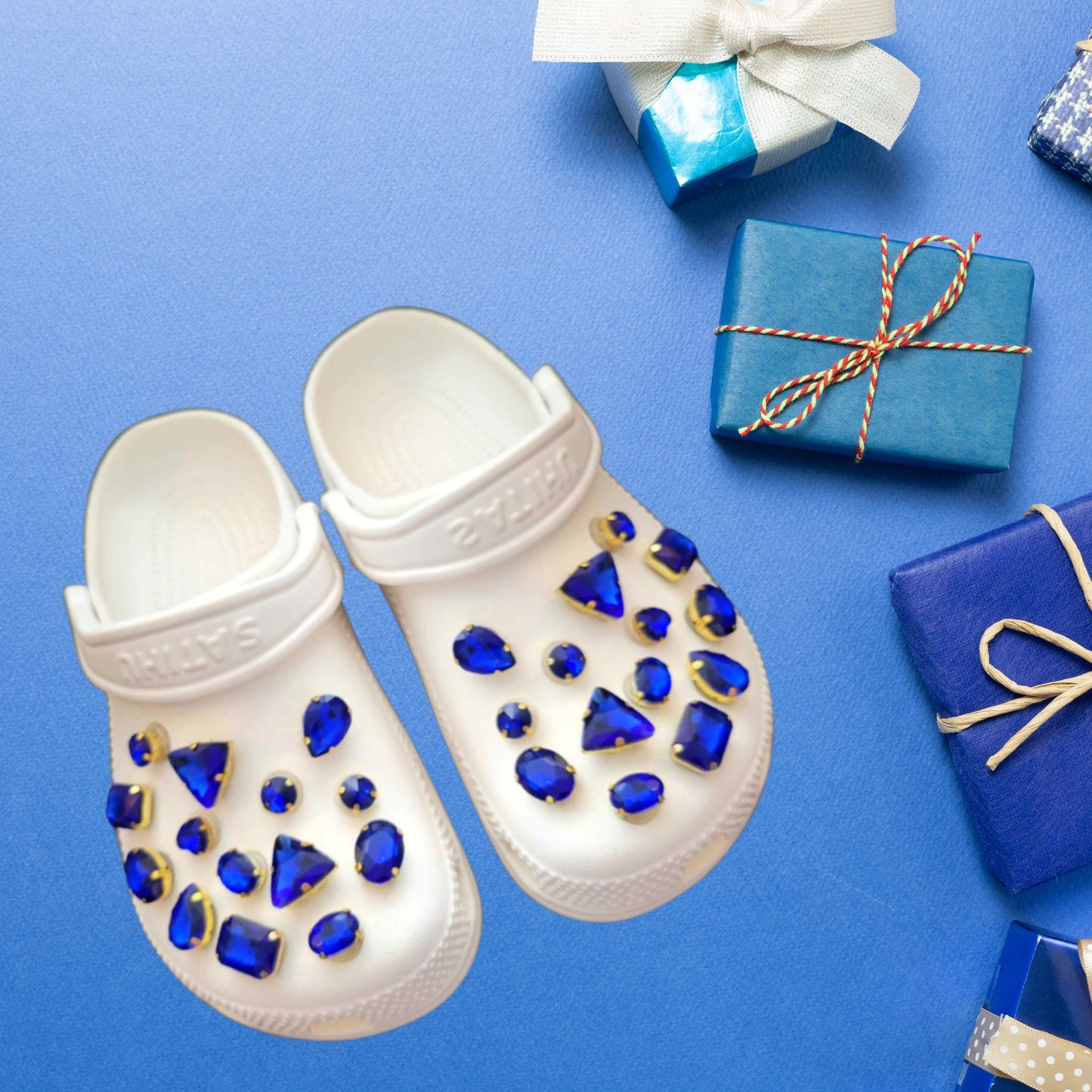 Crocs Charms Gold Claw Blue Glass Rhinestone Shoe Charms