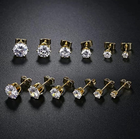 Sparkling 24K Gold Stud Earrings Fashion Jewelry