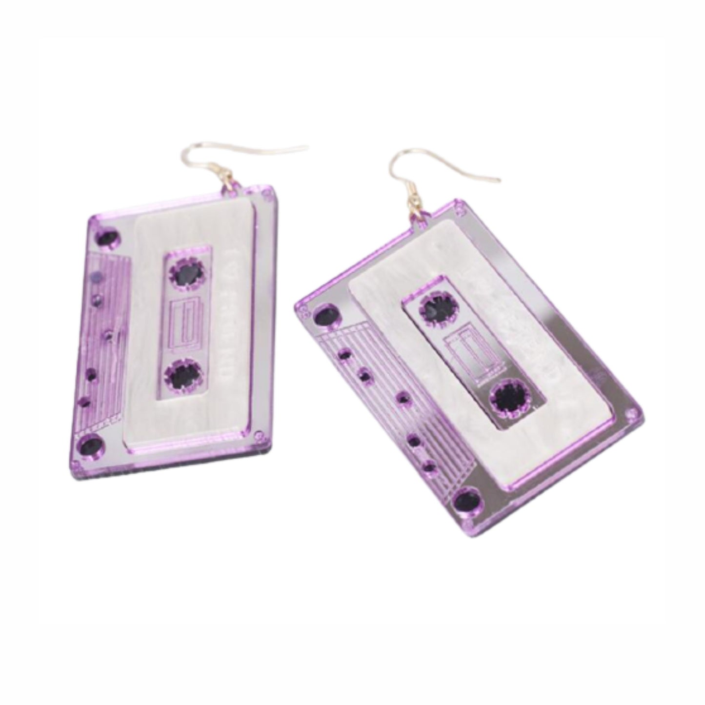 Mauve Cassette Retro Statement Fashion Earrings