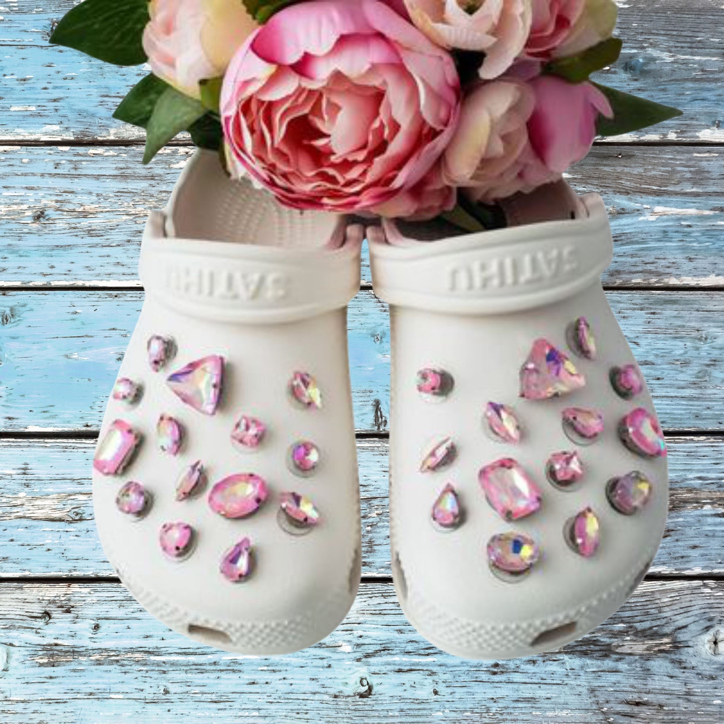 Crocs Charms Pink Iridescent Glass Rhinestone Shoe Charms
