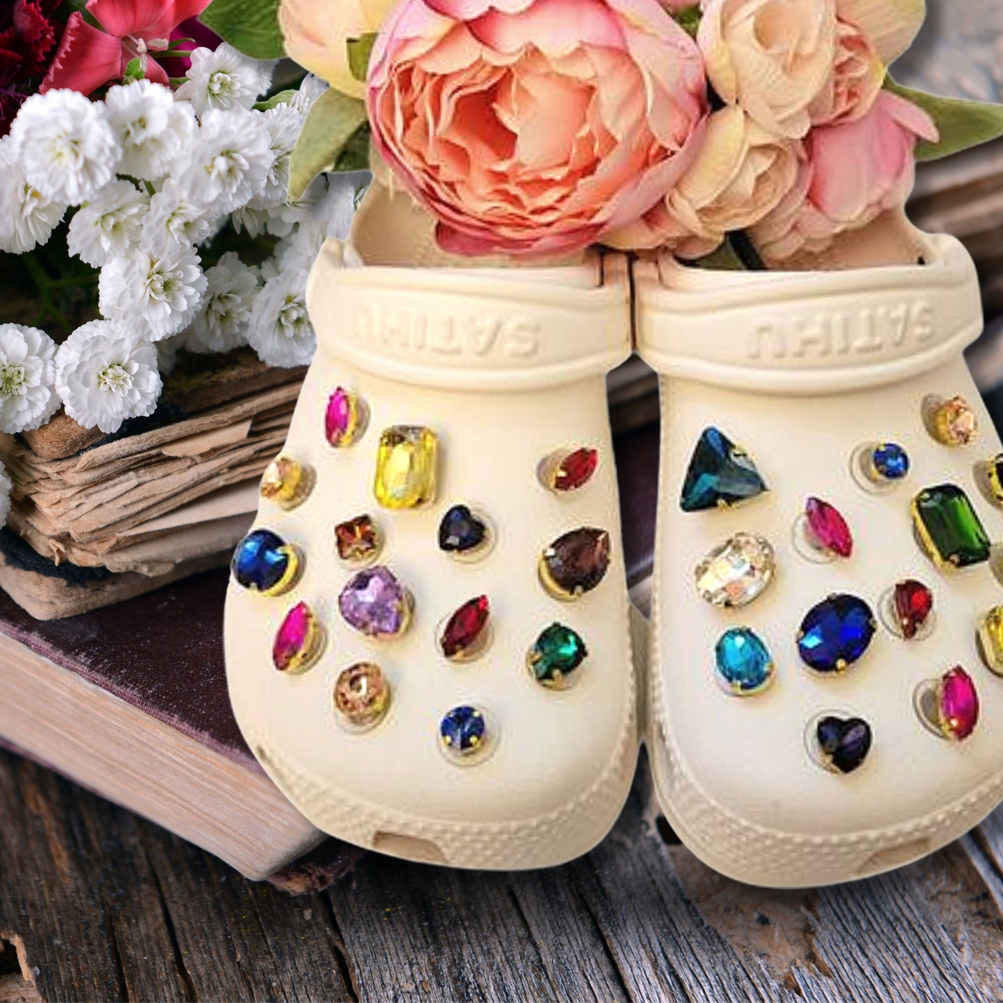 Crocs Charms Gold Claw Rainbow Glass Rhinestone Shoe Charms