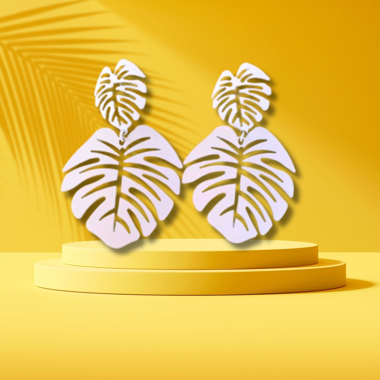 White Tropical Leaves Earrings