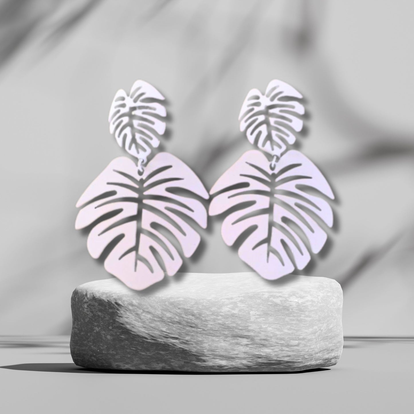 White Tropical Leaves Earrings