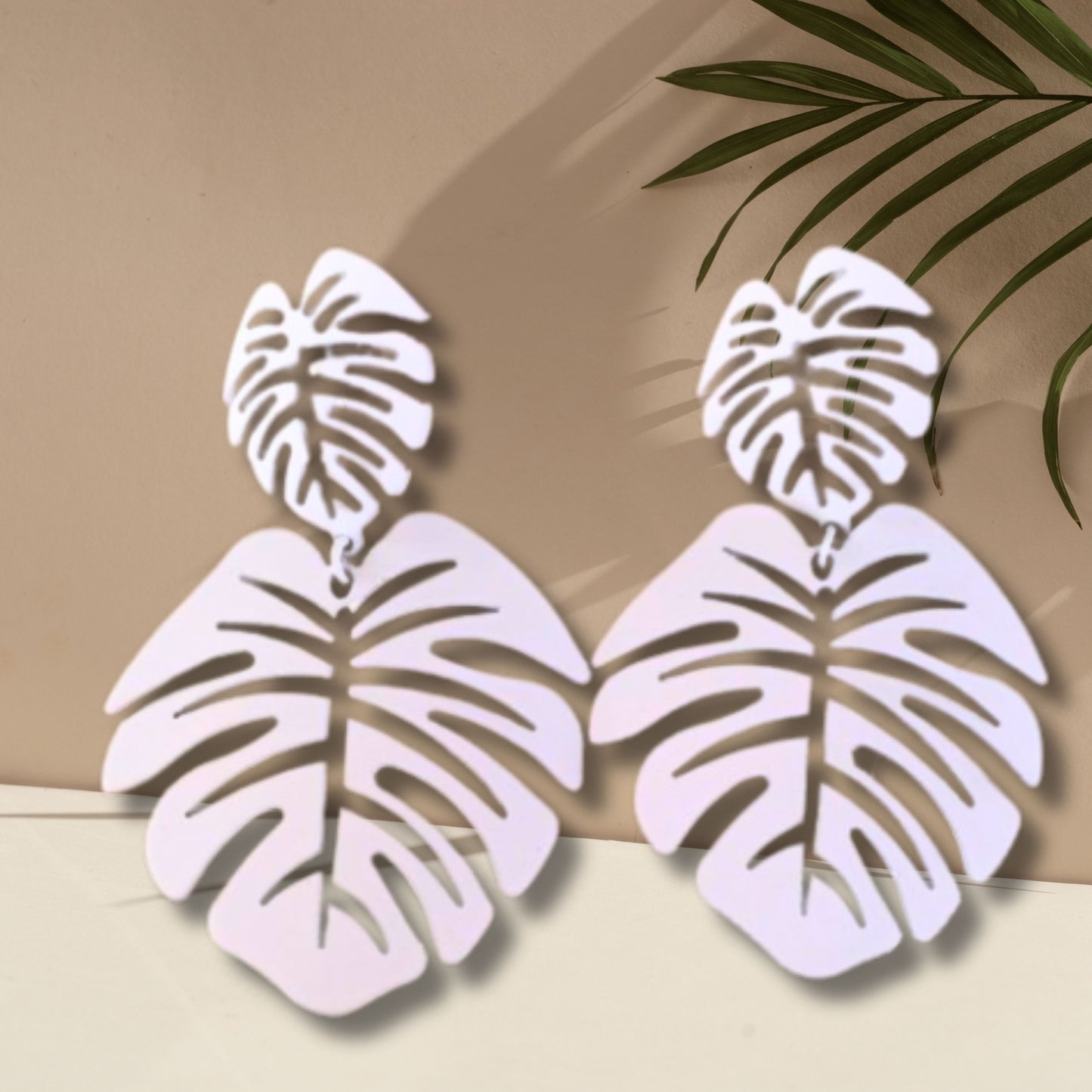 White Tropical Leaves Earrings