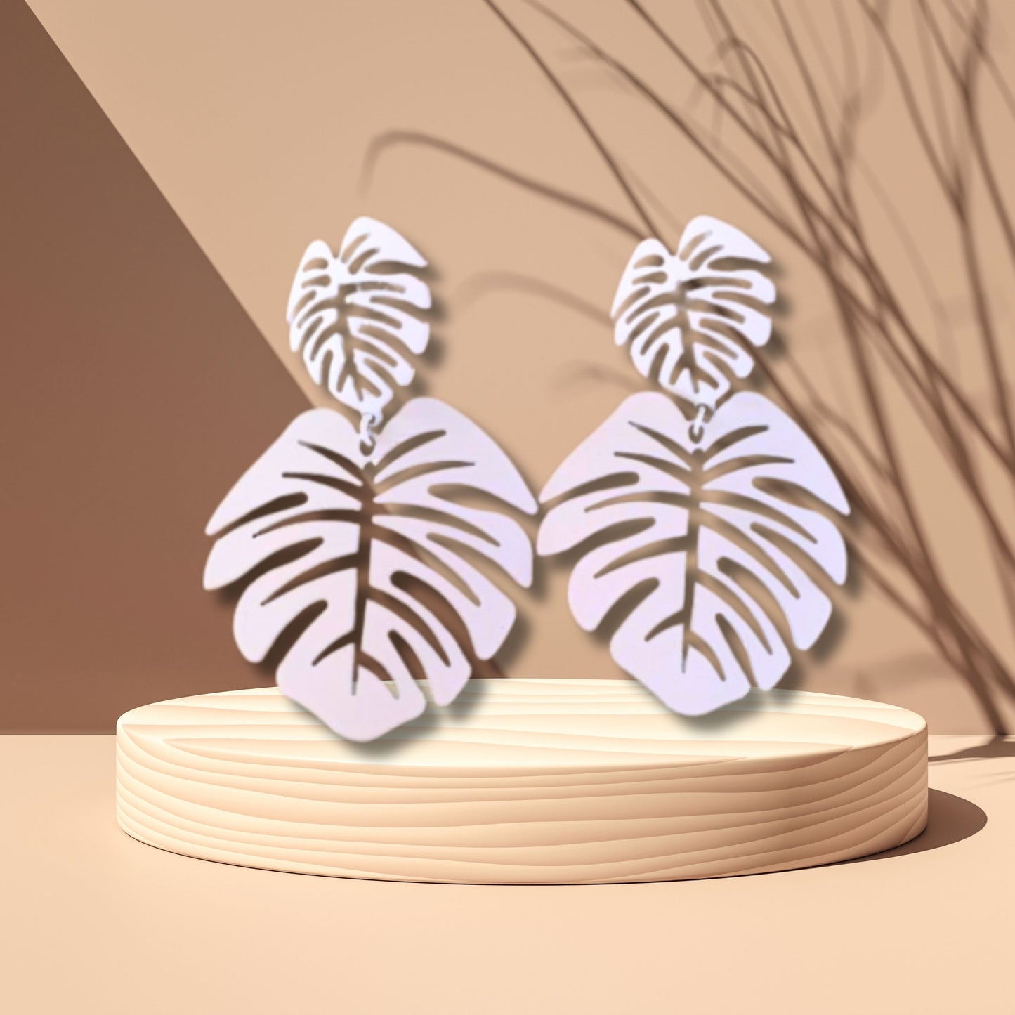White Tropical Leaves Earrings