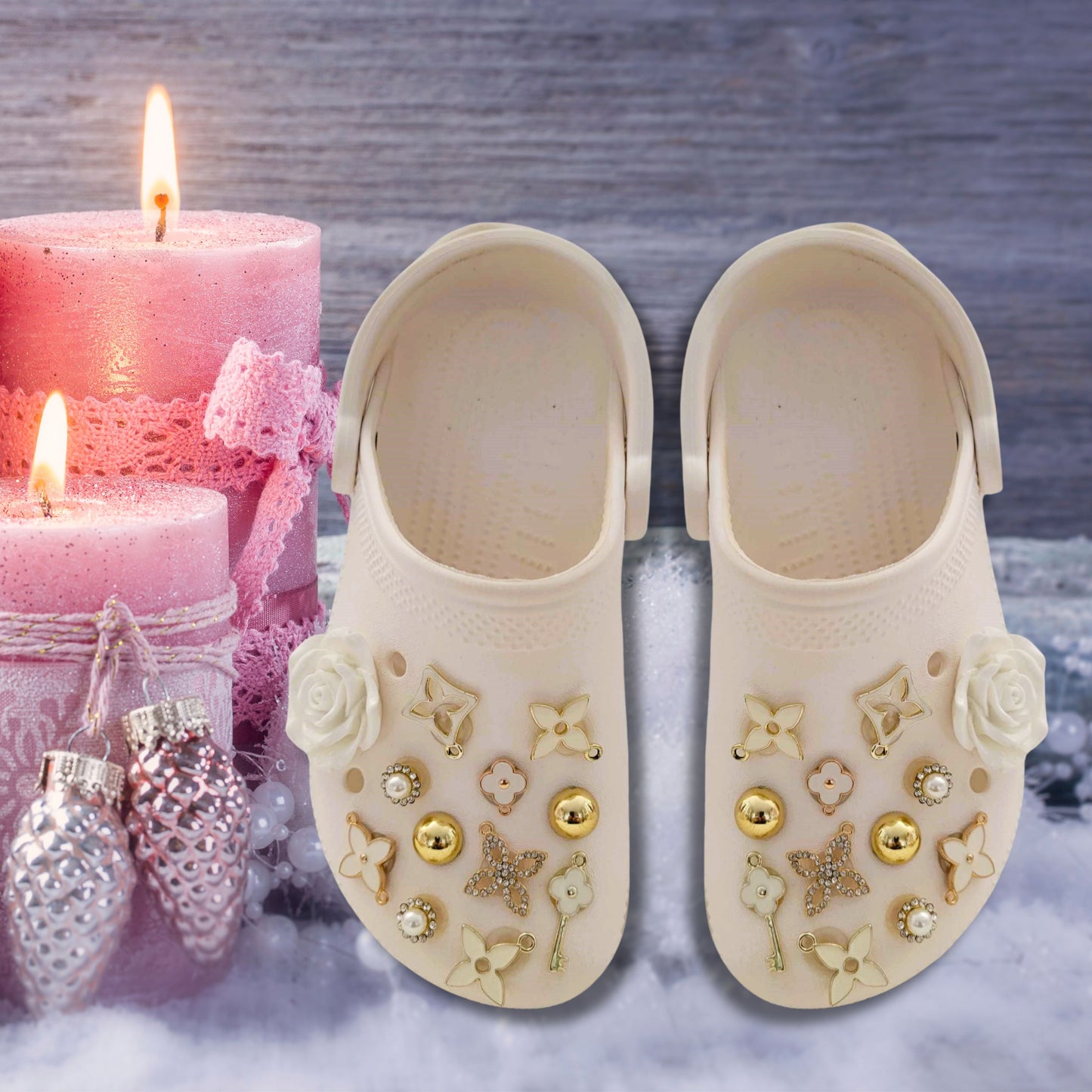 Luxury White & Gold Rhinestone Shoe Charms