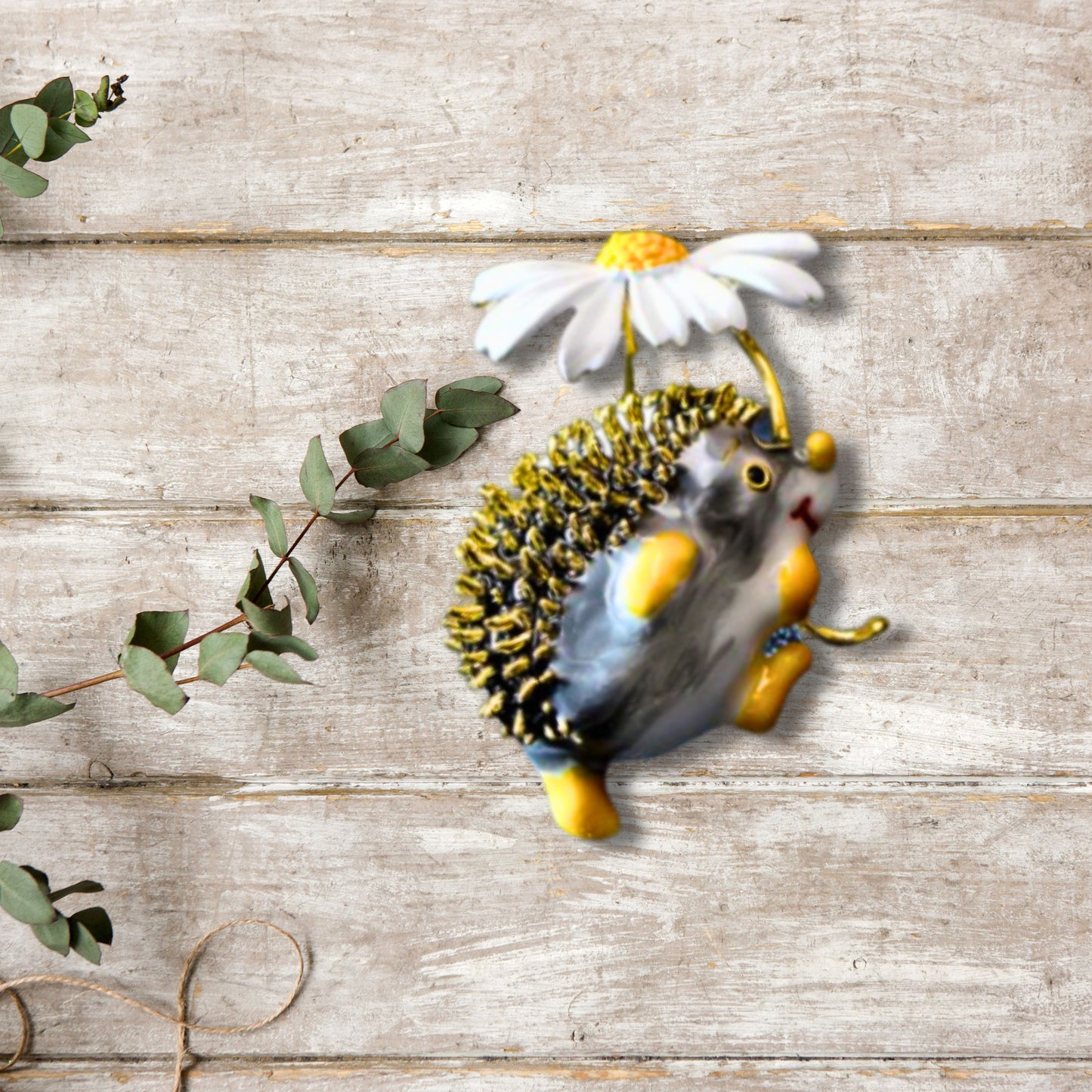 White Daisy Black Hedgehog Brooch