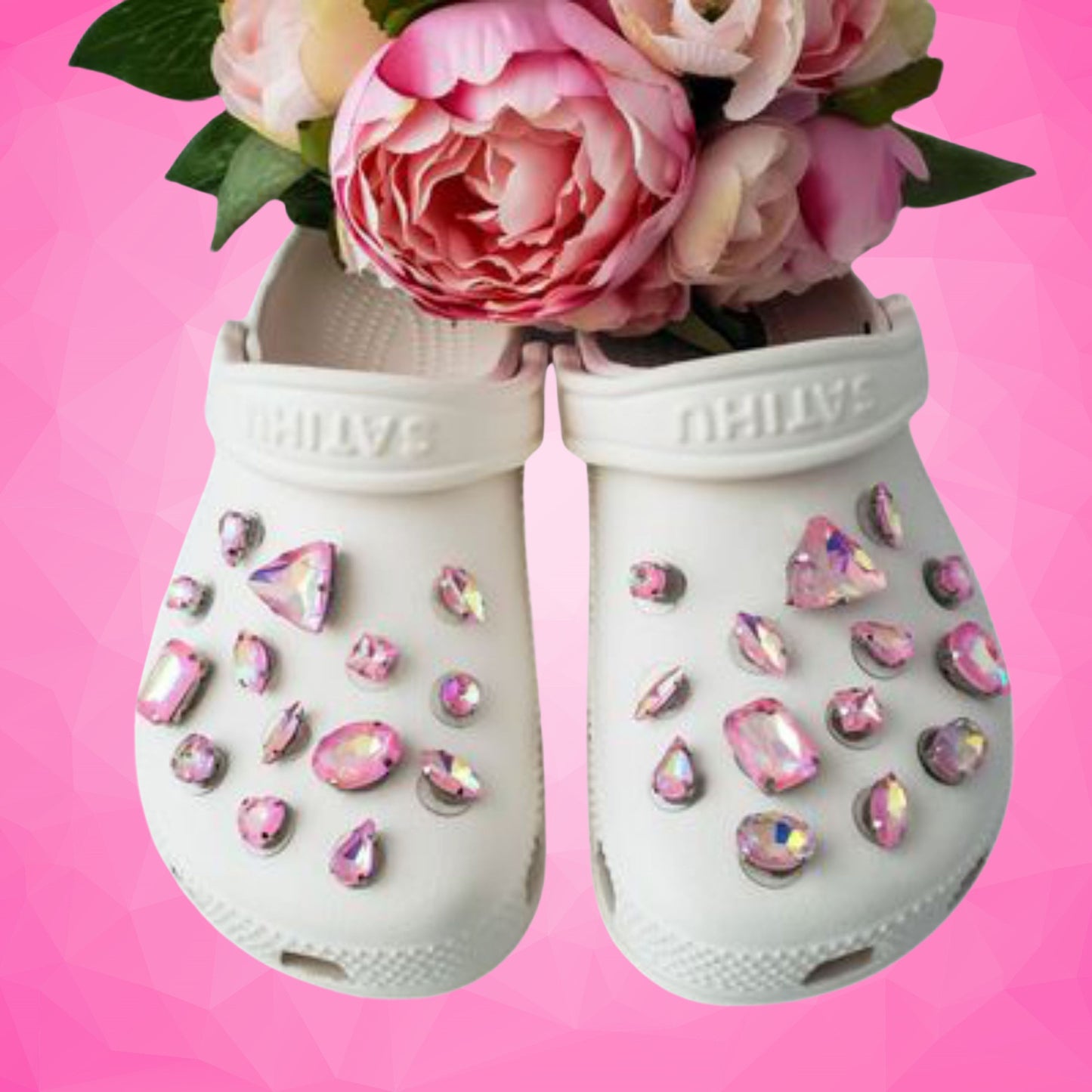 Crocs Charms Pink Iridescent Glass Rhinestone Shoe Charms