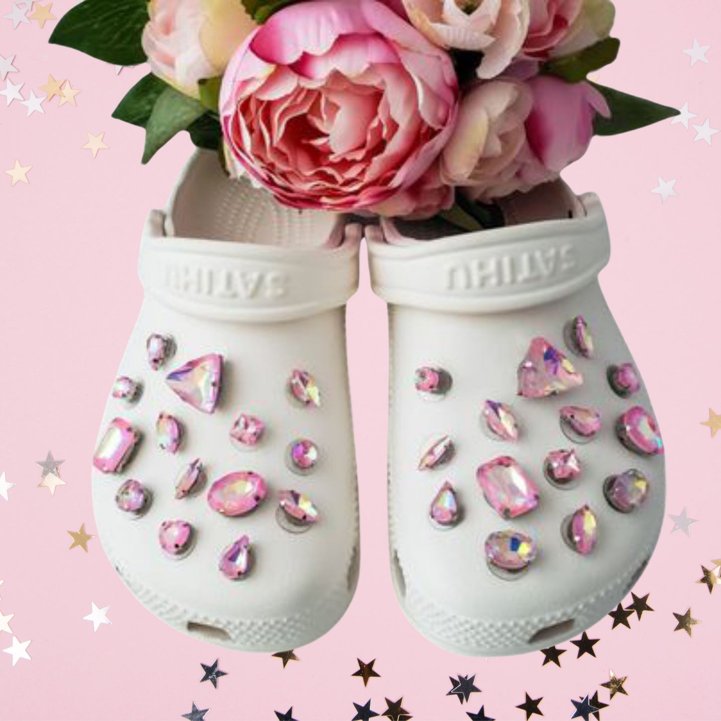 Crocs Charms Pink Iridescent Glass Rhinestone Shoe Charms