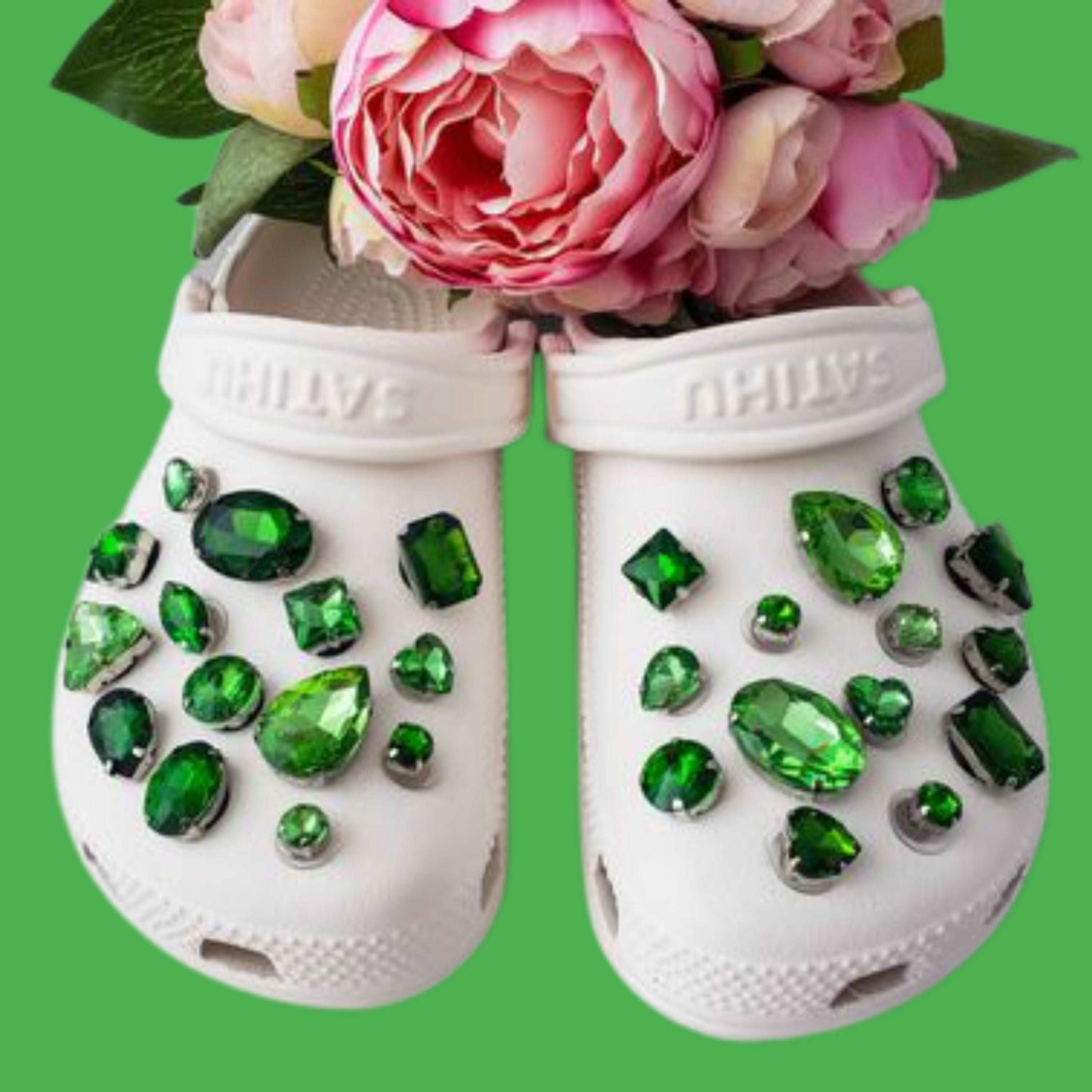 Crocs Charms Green Emerald Glass Rhinestone Shoe Charms