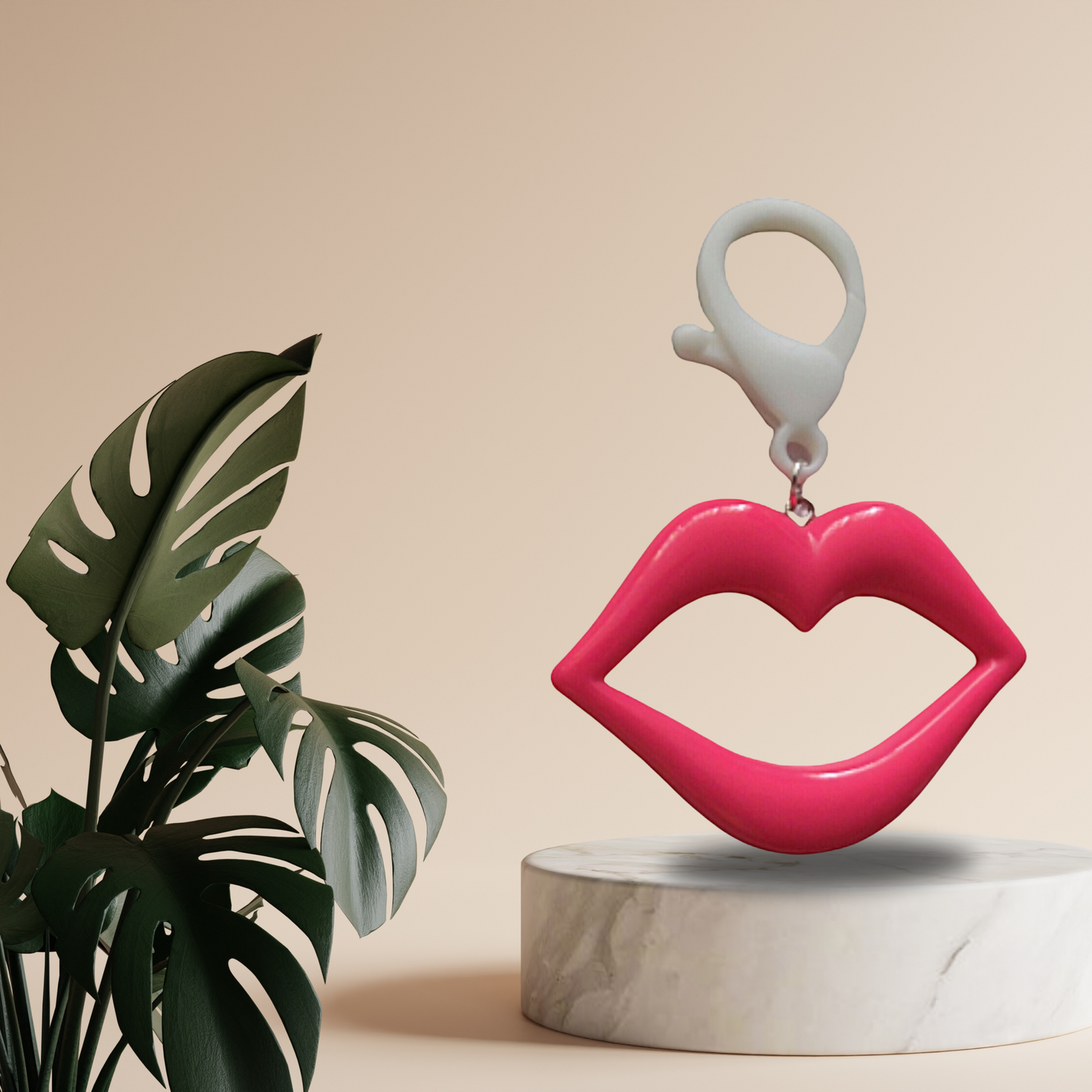 Fashion Bling Glam Smoochy Puffy Kiss Acrylic Lips Makeup Keychain