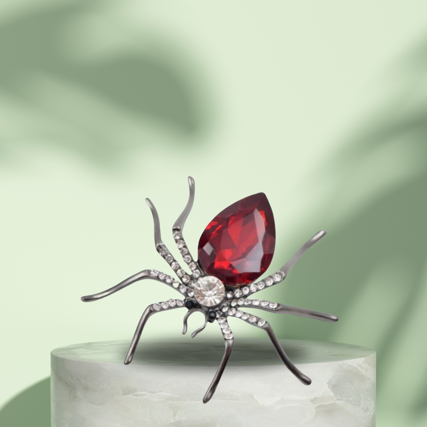 Red Rhinestone Spider Statement Brooch
