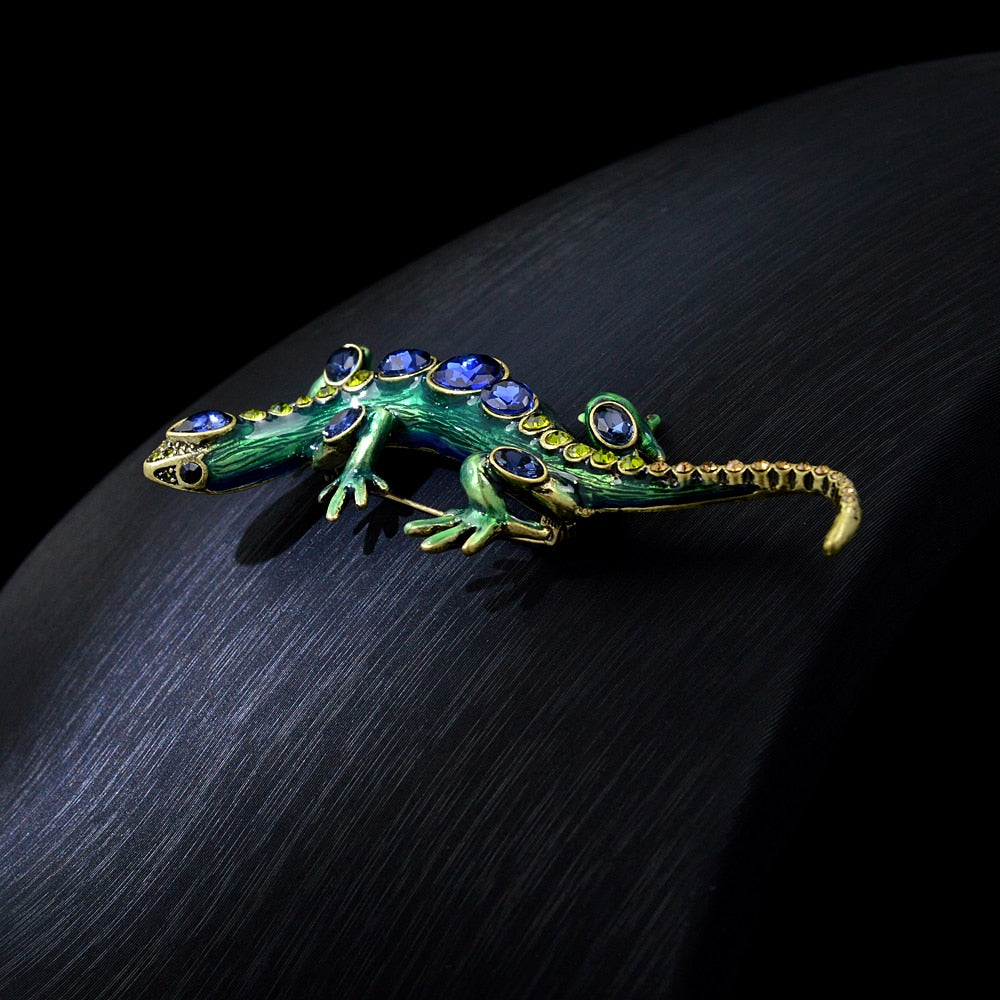 Green Crystal Lizard Rhinestones Metal Design Fashion Brooch Pin