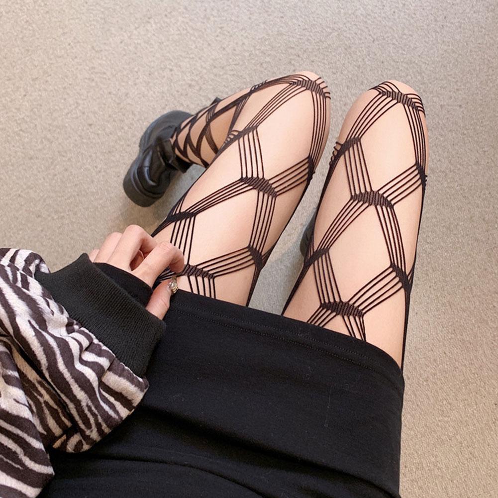 Fashion Pantyhose Black Knitted Diamond Pattern (One Size Fits All)