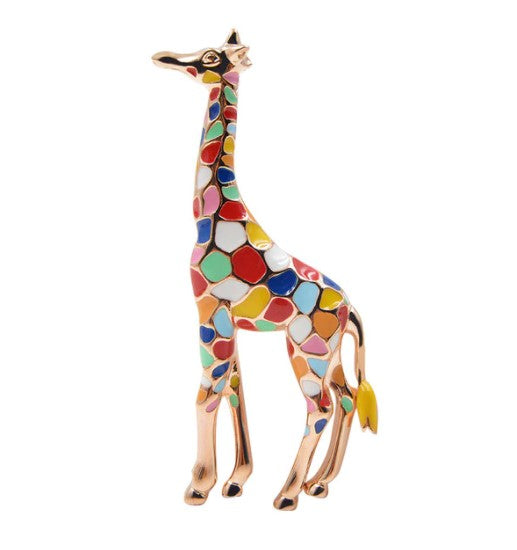 80's Design Multicolored Giraffe Metal Enamel Fashion Brooch Pin