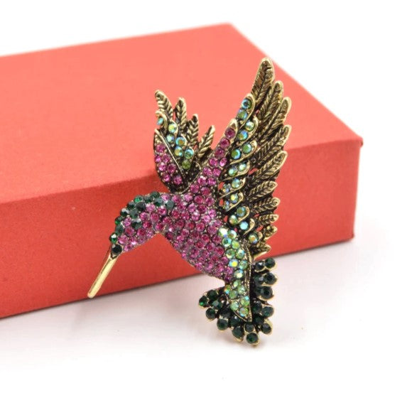 Purple Crystal Hummingbird Rhinestones Metal Fashion Brooch Pin