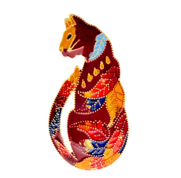 Orange Siamese Cat Abstract Art Metal Enamel Fashion Brooch Pin