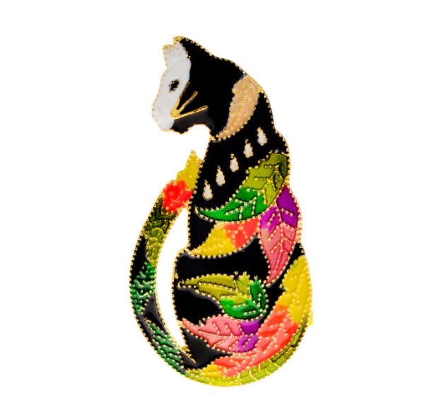 Black Siamese Cat Abstract Art Metal Enamel Fashion Brooch Pin