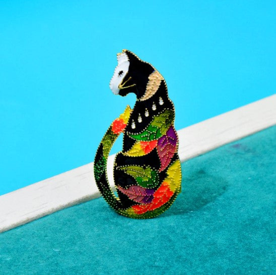 Black Siamese Cat Abstract Art Metal Enamel Fashion Brooch Pin