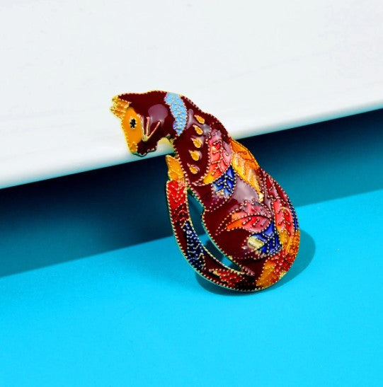 Orange Siamese Cat Abstract Art Metal Enamel Fashion Brooch Pin