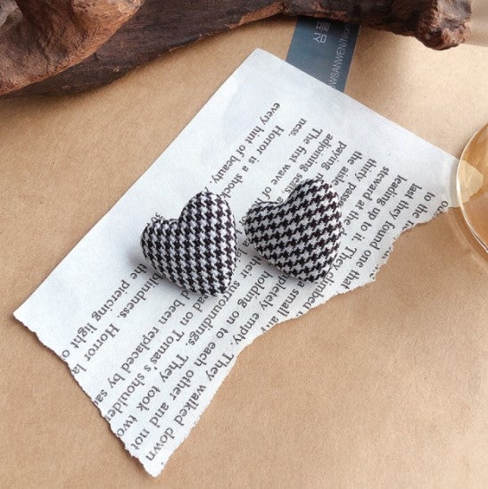 Retro Pinup Small Houndstooth Stud Statement Fashion Fabric Earrings