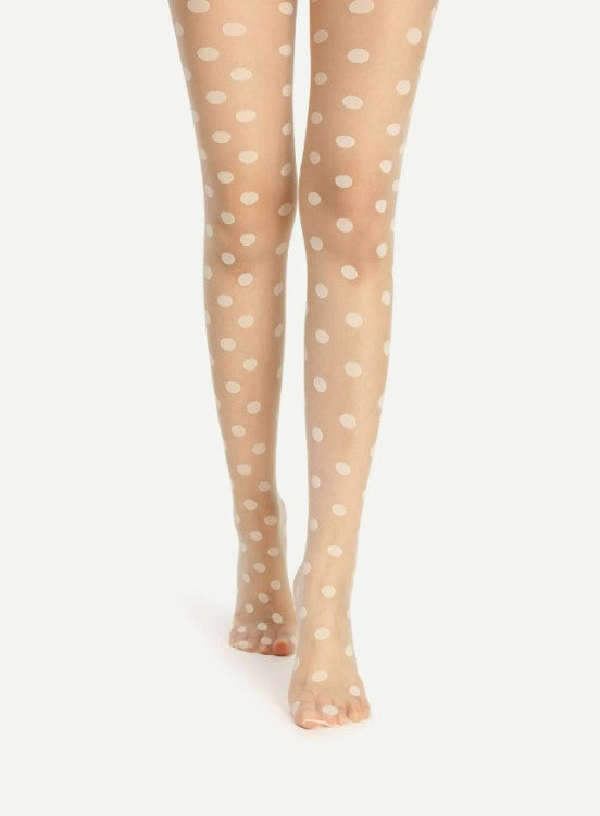 Fashion Pantyhose White Sheer Polka Dot Design (One Size Fits All)