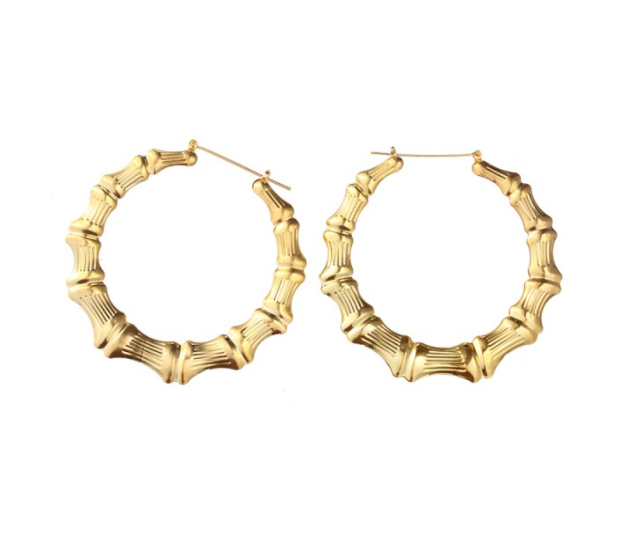 Gold Bamboo Metal Retro Hip Hop Club Culture Fashion Earrings